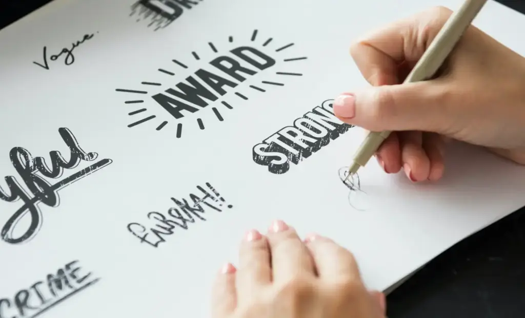 Woman Drawing Illustartion Pad Paper Palette Font Design Words