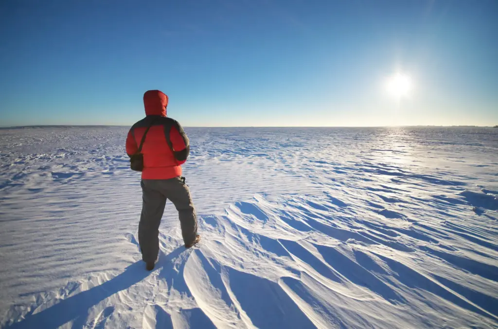 Man and winter sunlight.