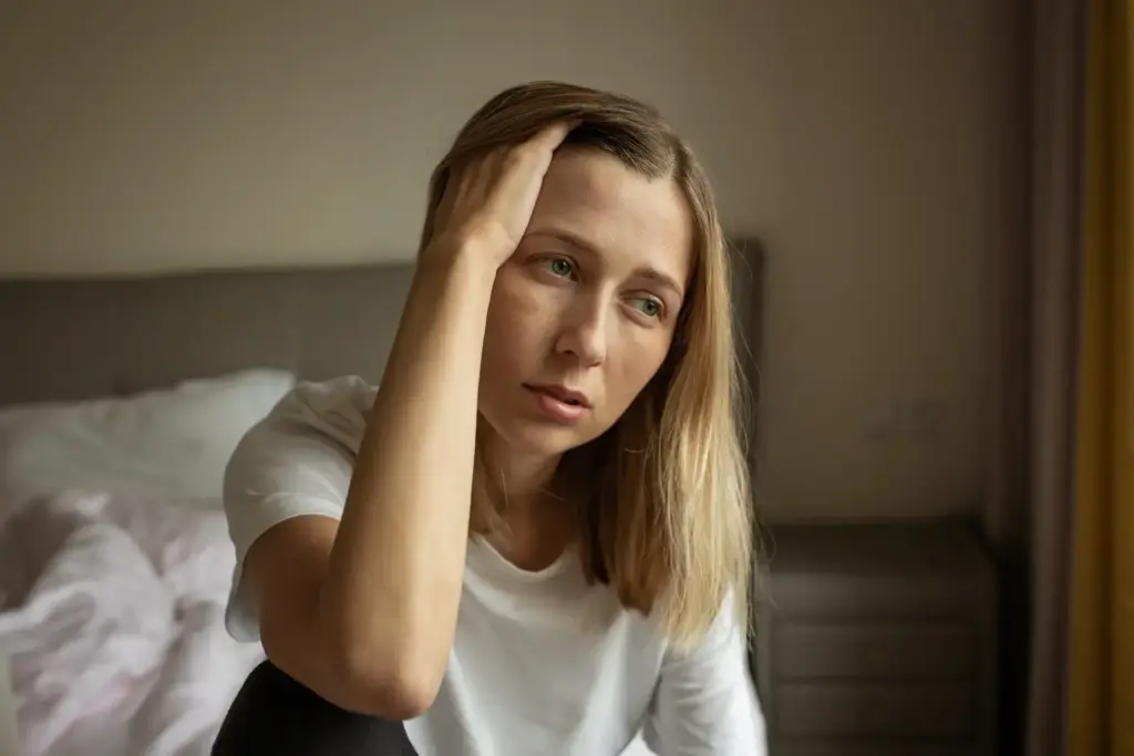Tired Mother Suffering from experiencing postnatal depression. Health care mom motherhood stressful